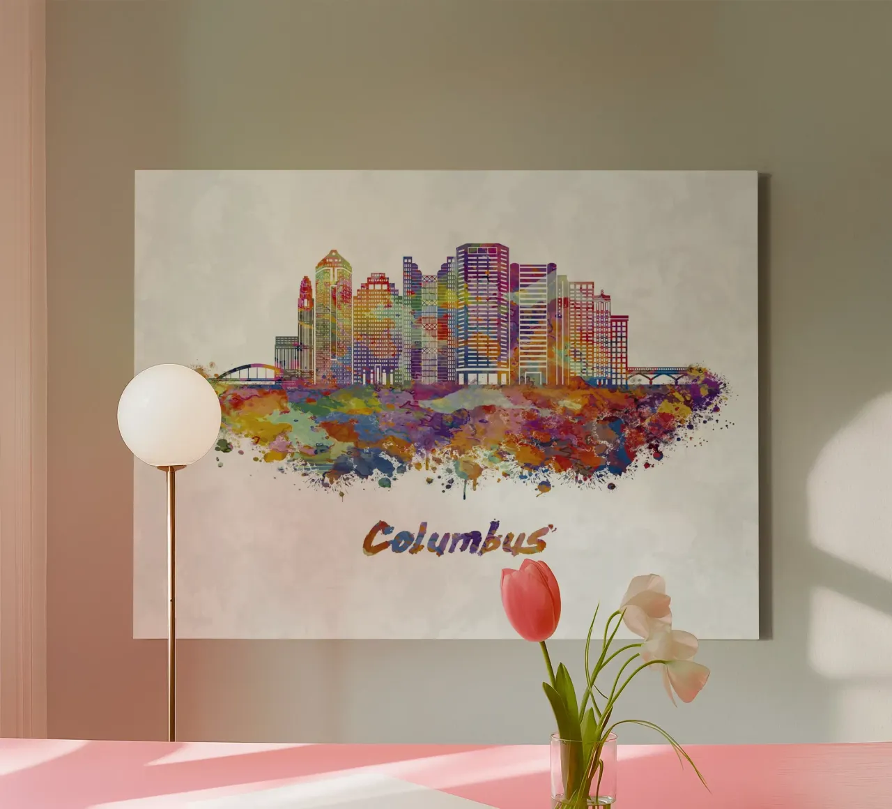 Lo skyline di Colombo in acquerello tela con Cornice a cassetta da 🎁 ARTVI-SHOP