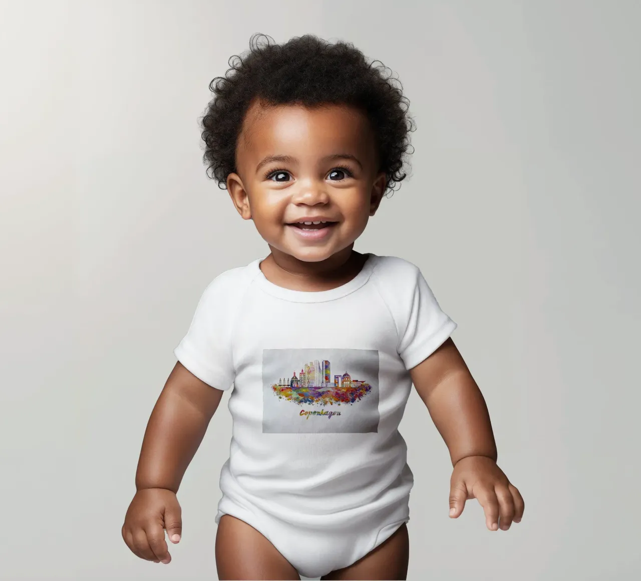 Lo skyline di Copenaghen in acquerello body neonato maniche corte da ARTVI-SHOP