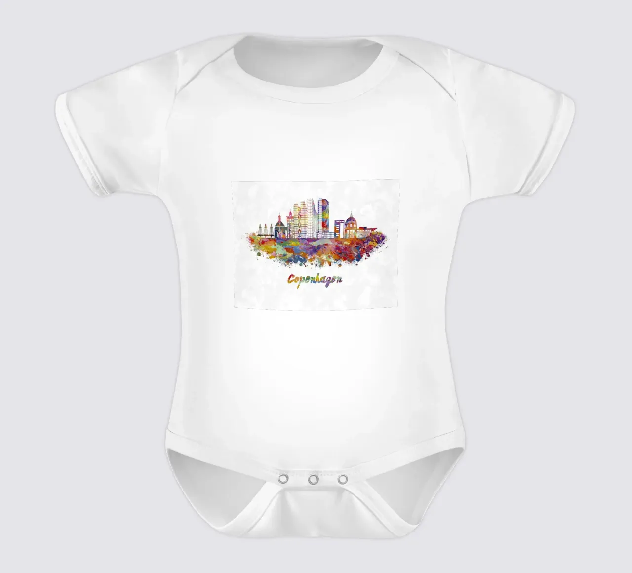Lo skyline di Copenaghen in acquerello body neonato maniche corte da ARTVI-SHOP