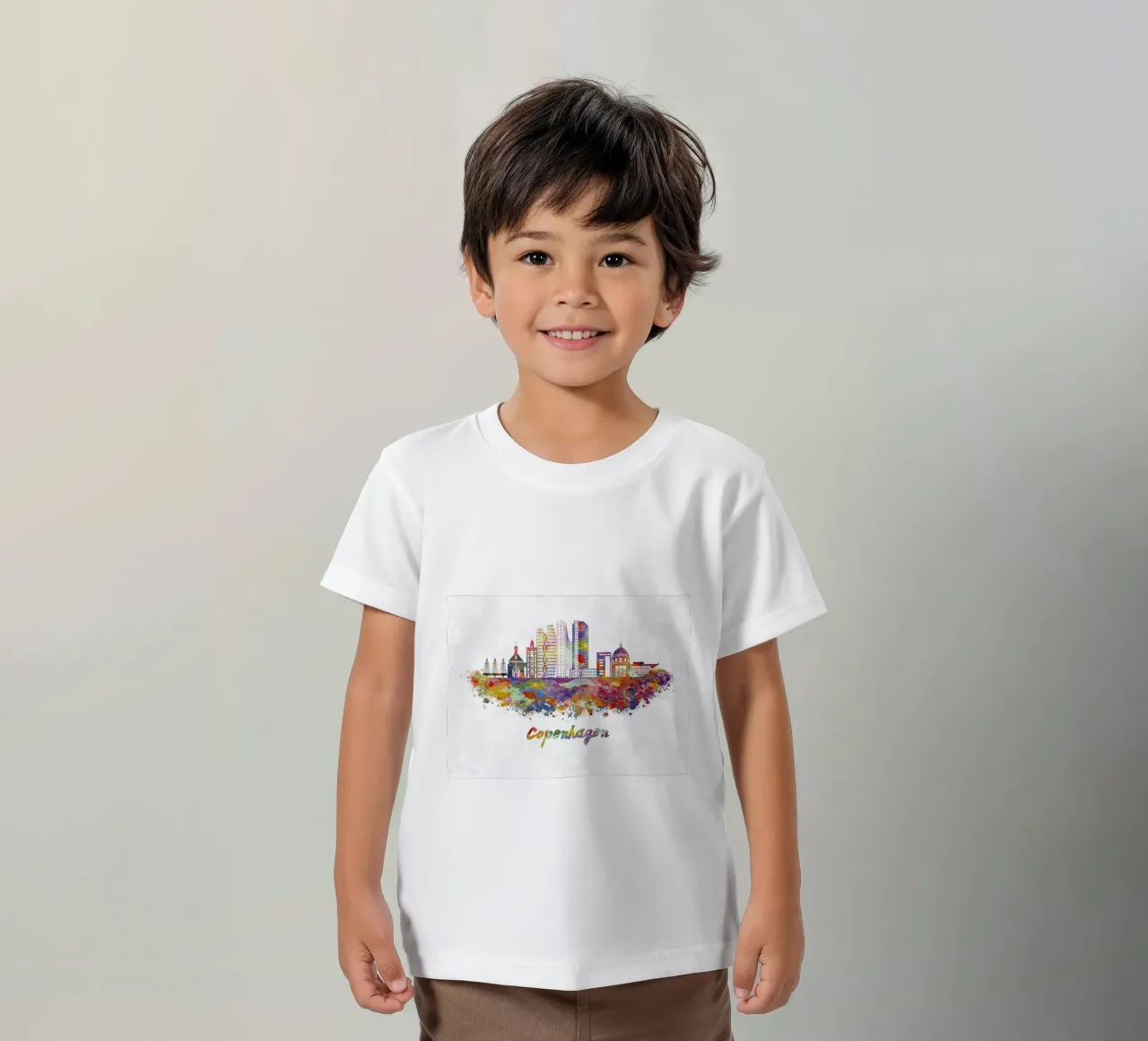 Ligne d'horizon de Copenhague en aquarelle t-shirt enfant de 🎁 ARTVI-SHOP