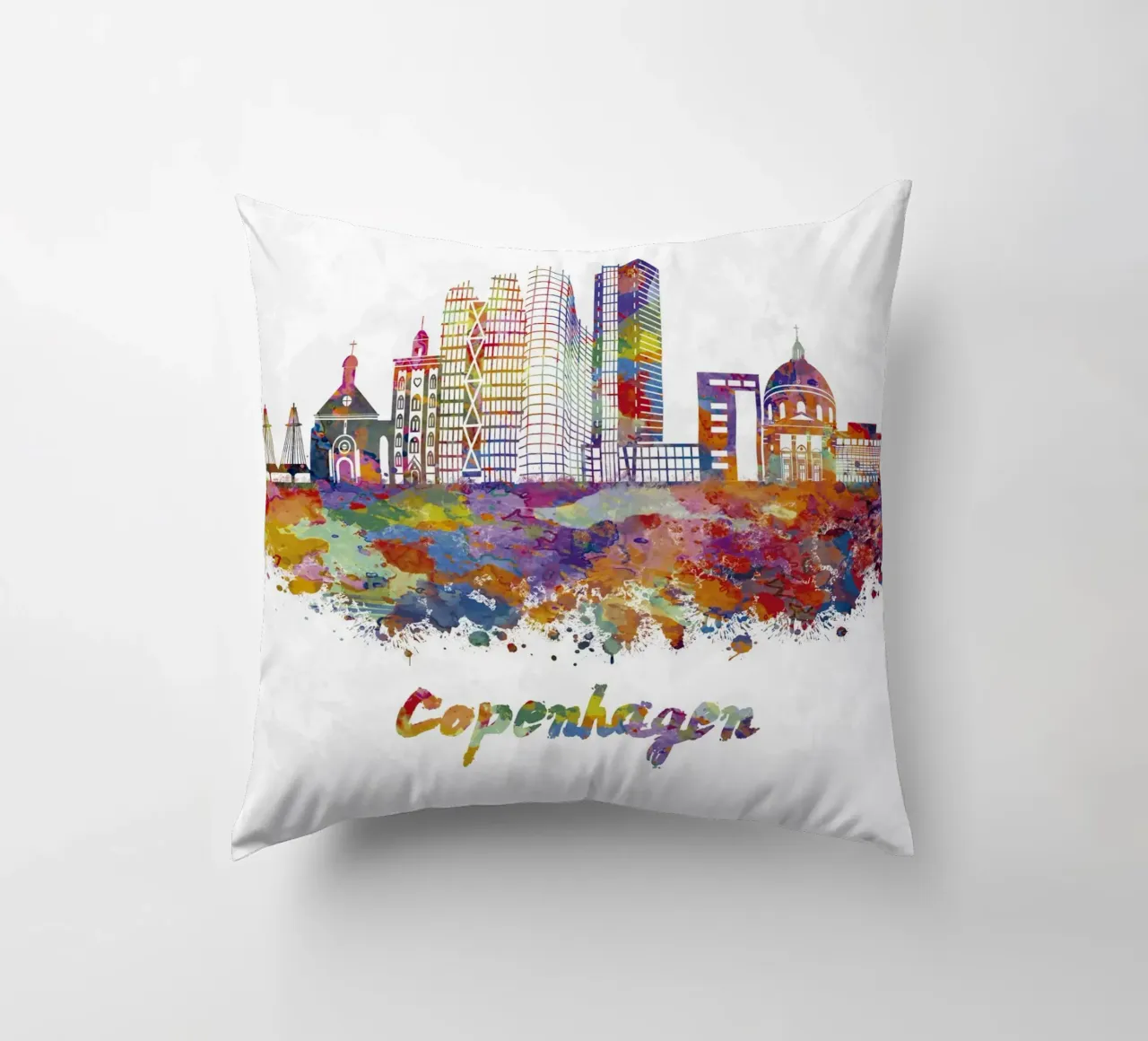Lo skyline di Copenaghen in acquerello cuscino da ARTVI-SHOP