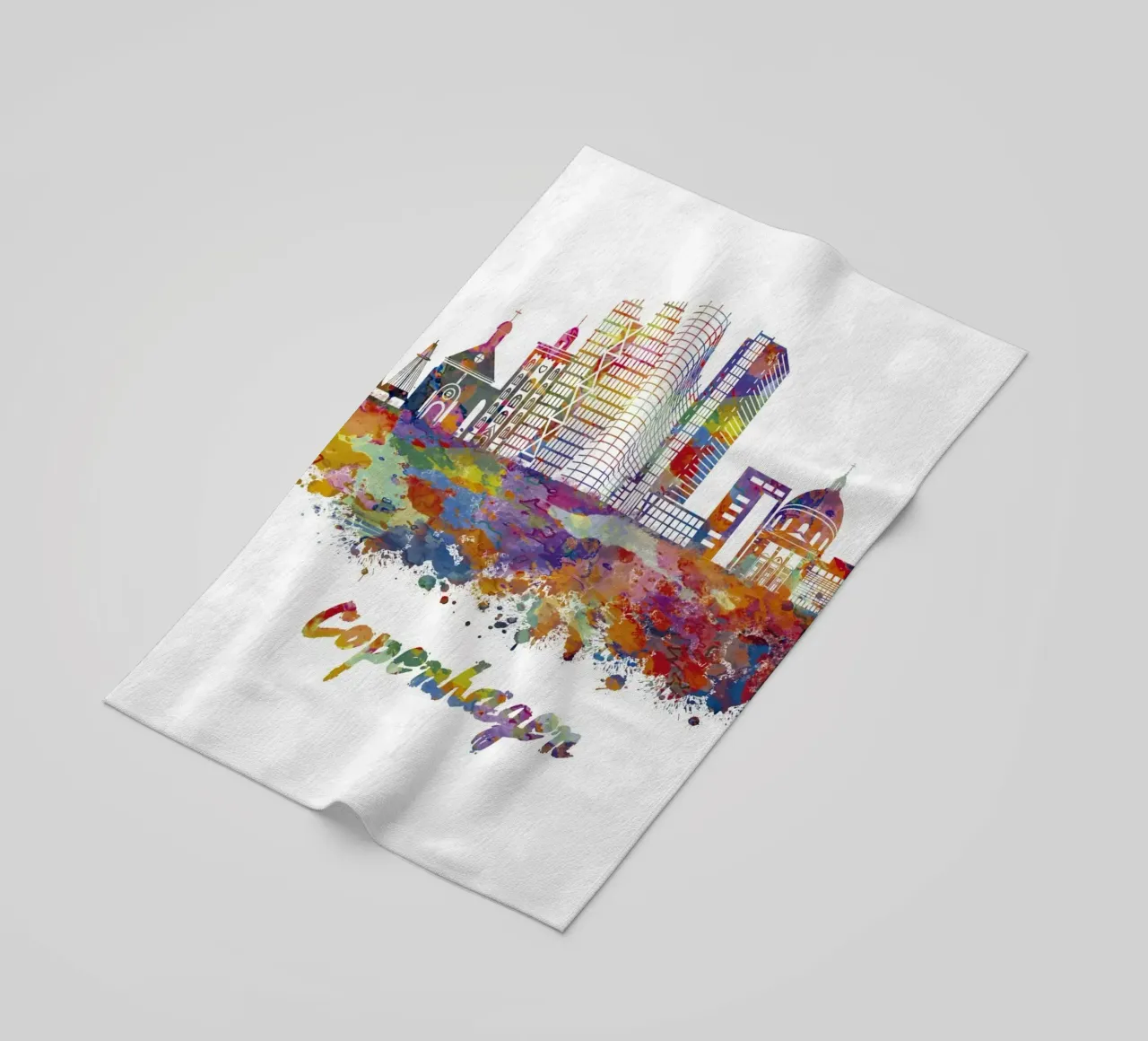 Lo skyline di Copenaghen in acquerello telo mare da ARTVI-SHOP