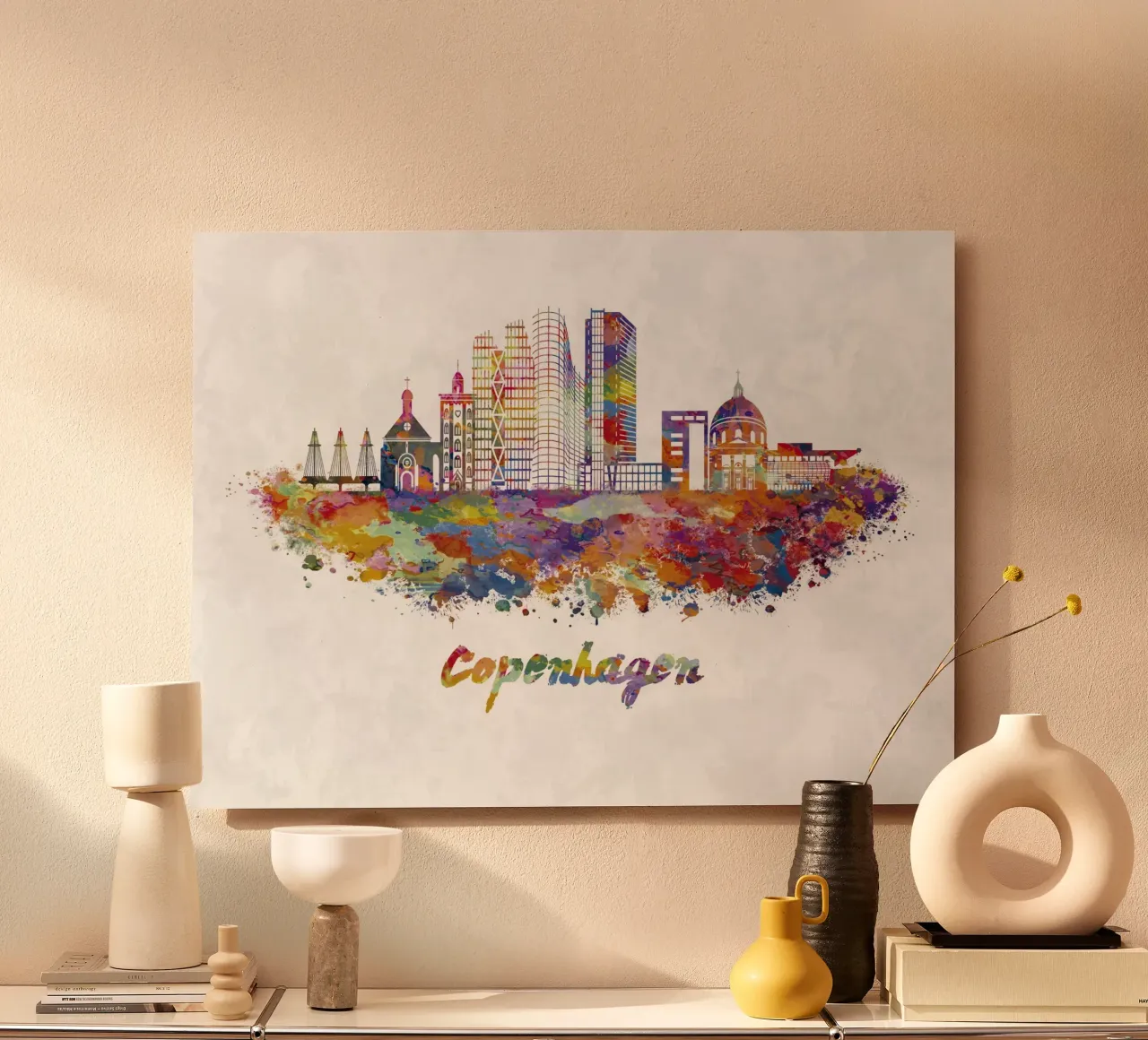 Lo skyline di Copenaghen in acquerello alluminio dibond da ARTVI-SHOP