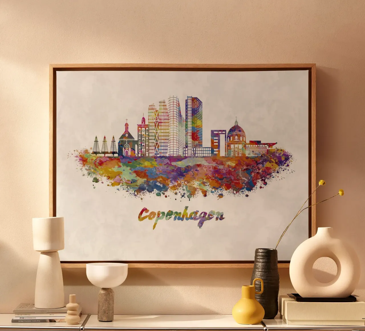 Lo skyline di Copenaghen in acquerello tela con Cornice a cassetta da 🎁 ARTVI-SHOP