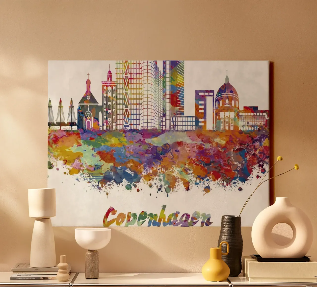 Lo skyline di Copenaghen in acquerello tela con Cornice a cassetta da 🎁 ARTVI-SHOP
