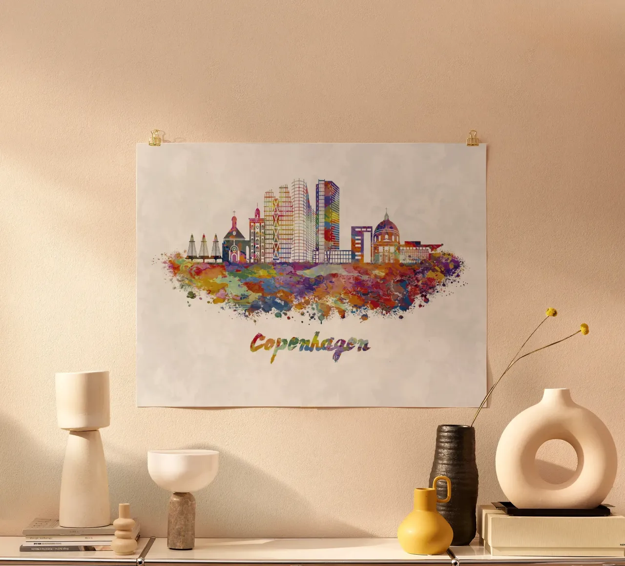 Lo skyline di Copenaghen in acquerello carta hahnemühle da ARTVI-SHOP