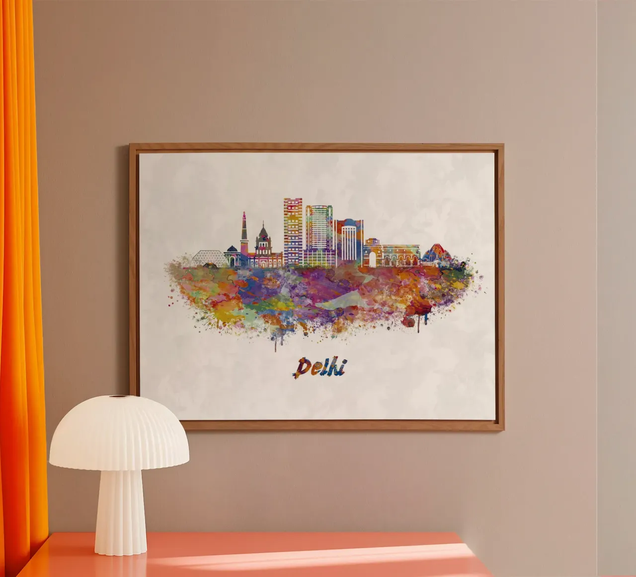 skyline di delhi in acquerello alluminio dibond da ARTVI-SHOP