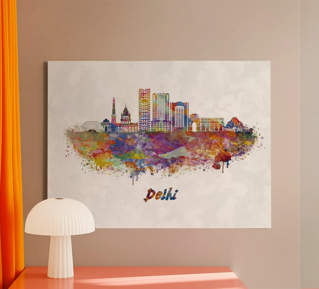 skyline di delhi in acquerello tela con Cornice a cassetta da 🎁 ARTVI-SHOP