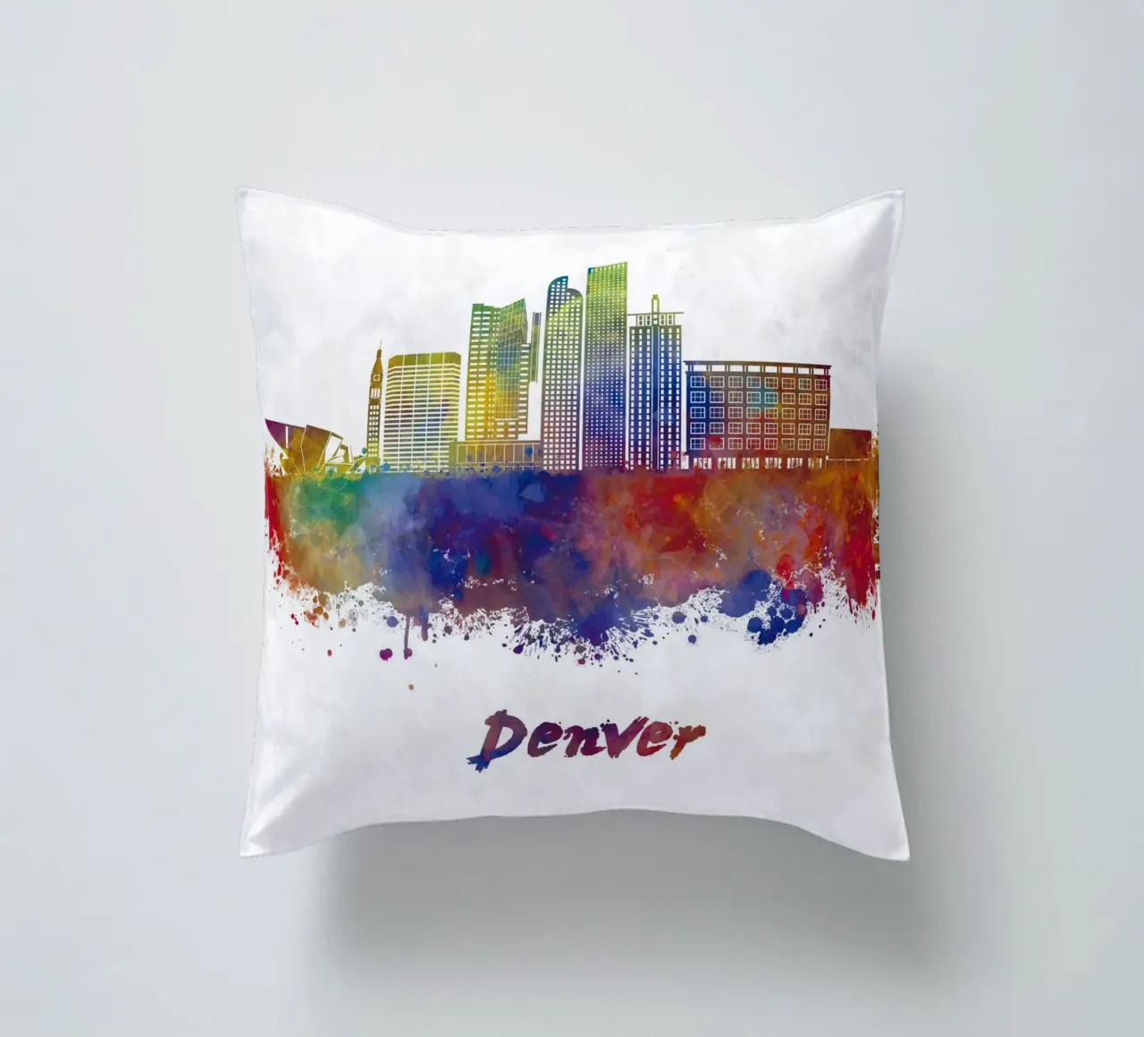 Lo skyline di Denver in acquerello cuscino da ARTVI-SHOP