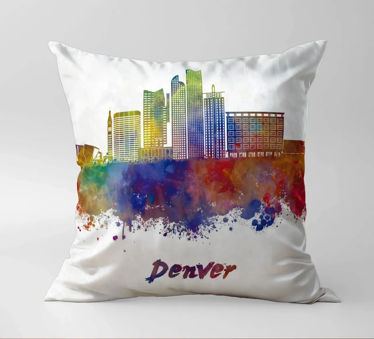 Lo skyline di Denver in acquerello cuscino da ARTVI-SHOP