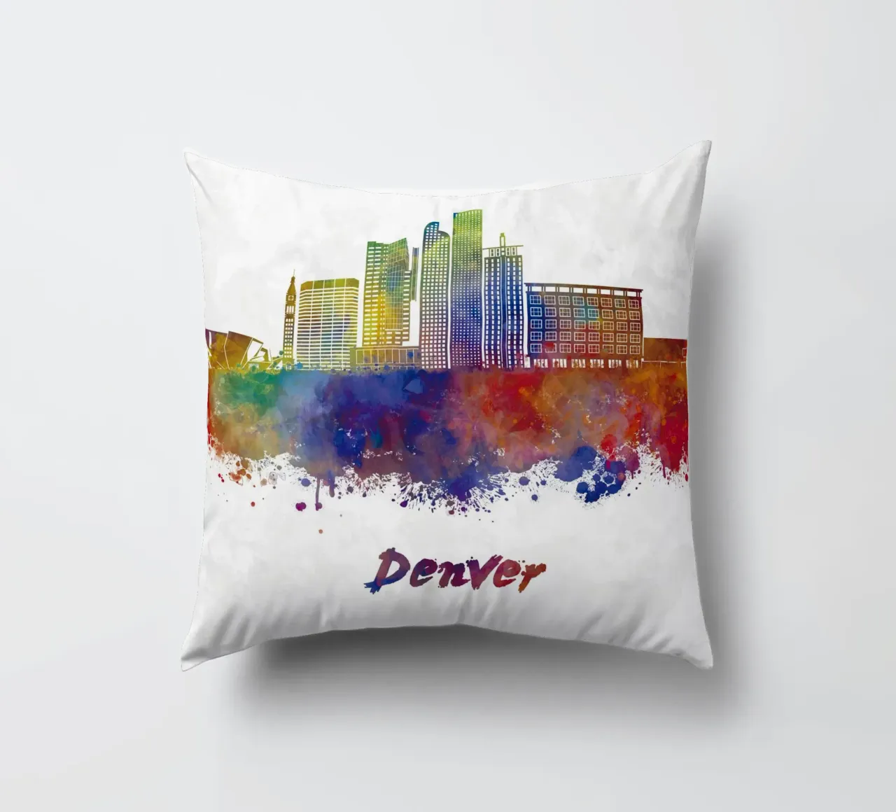 Lo skyline di Denver in acquerello cuscino da ARTVI-SHOP