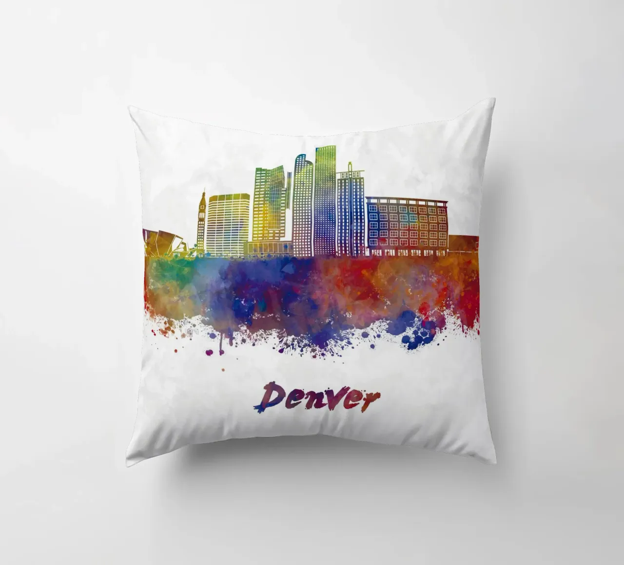 Lo skyline di Denver in acquerello cuscino da ARTVI-SHOP