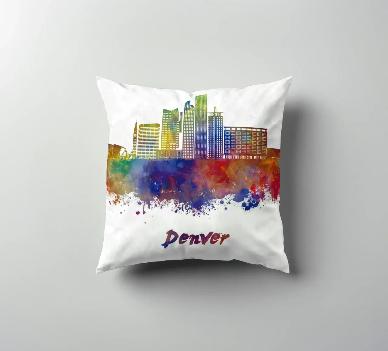 Lo skyline di Denver in acquerello cuscino da ARTVI-SHOP