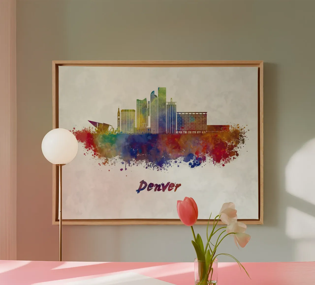 Lo skyline di Denver in acquerello tela con Cornice a cassetta da 🎁 ARTVI-SHOP