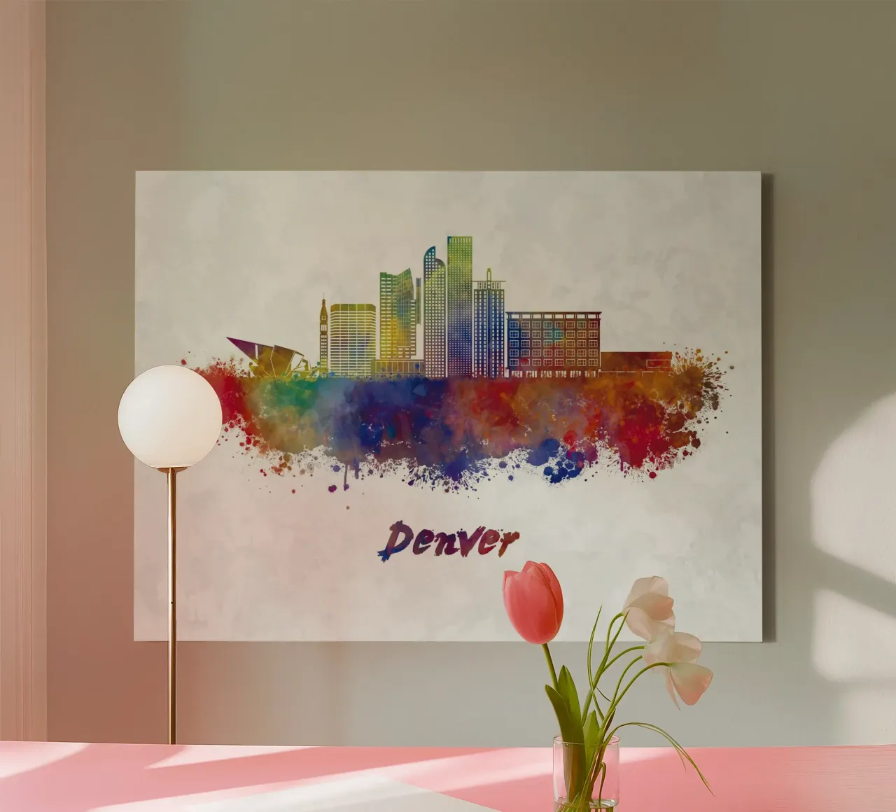 Lo skyline di Denver in acquerello tela con Cornice a cassetta da 🎁 ARTVI-SHOP