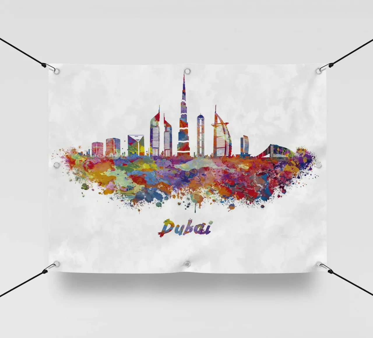 Lo skyline di Dubai in acquerello telo in pvc da 🎁 ARTVI-SHOP