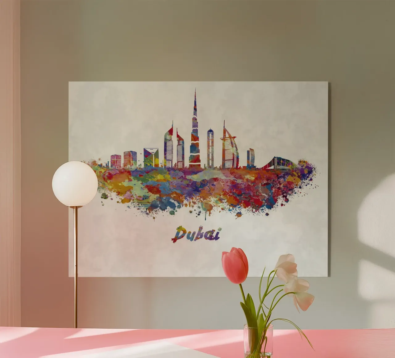 Lo skyline di Dubai in acquerello plexiglass da 🎁 ARTVI-SHOP