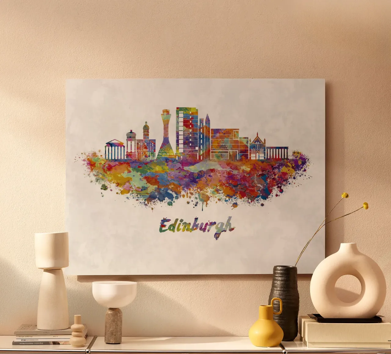 Lo skyline di Edimburgo in acquerello alluminio dibond da ARTVI-SHOP