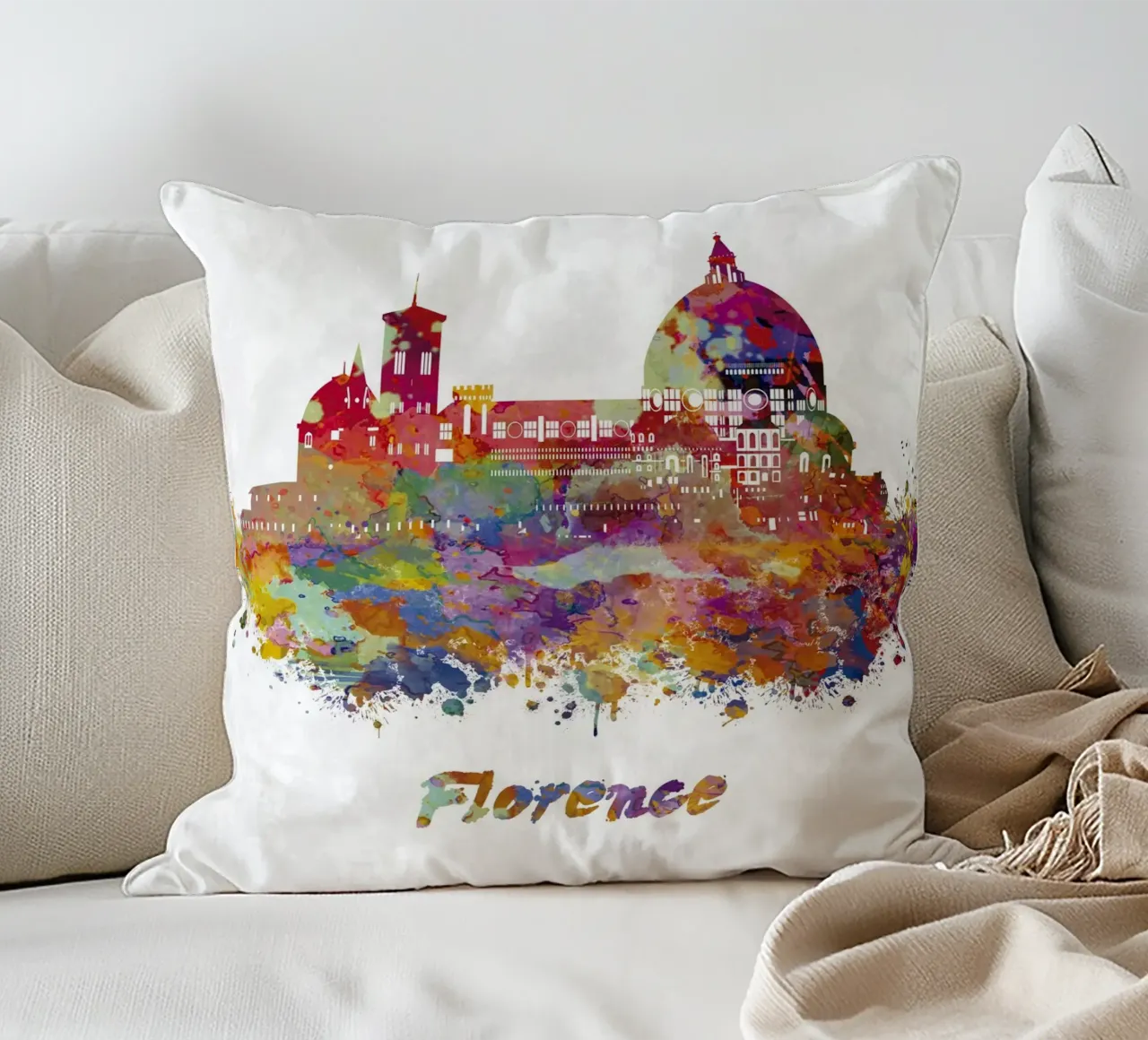 Lo skyline di Firenze in acquerello cuscino da ARTVI-SHOP