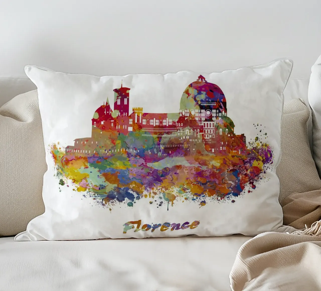 Lo skyline di Firenze in acquerello cuscino da ARTVI-SHOP