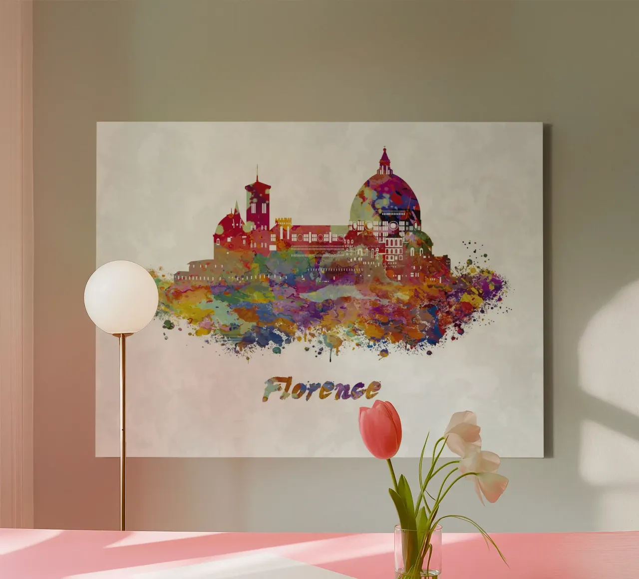 Lo skyline di Firenze in acquerello tela con Cornice a cassetta da 🎁 ARTVI-SHOP