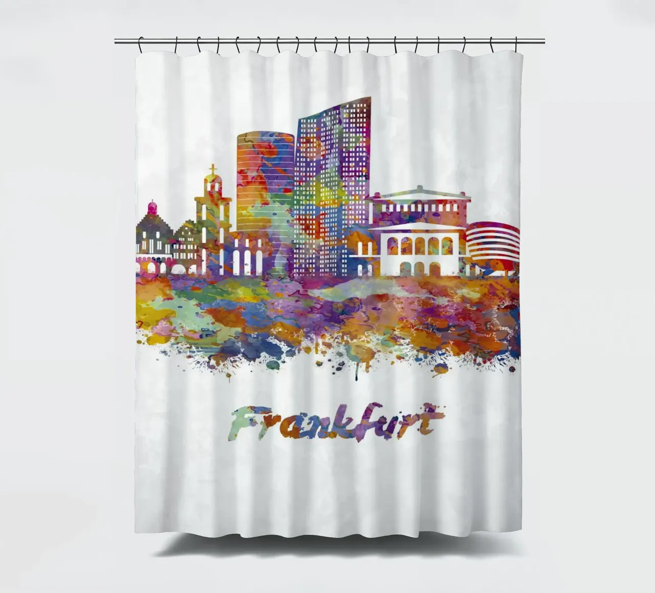 Lo skyline di Francoforte in acquerello tenda da doccia da 🎁 ARTVI-SHOP