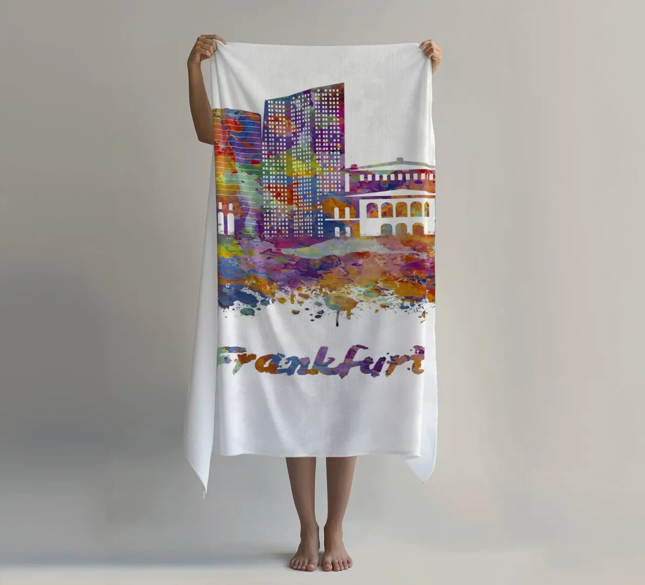Lo skyline di Francoforte in acquerello telo mare da ARTVI-SHOP