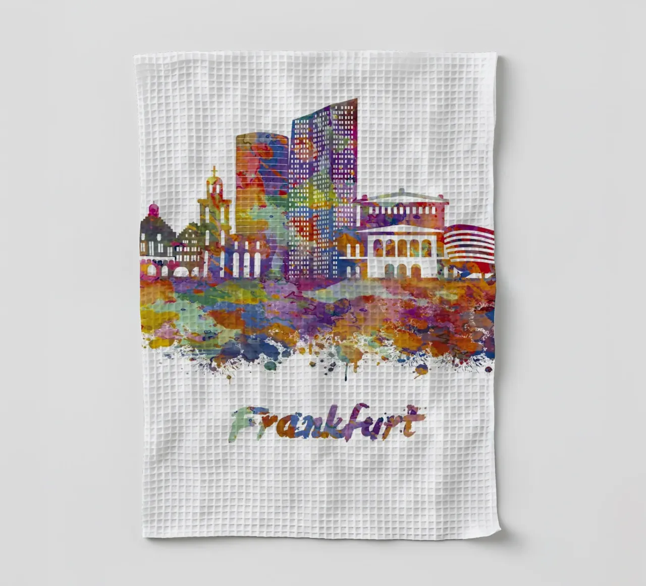 Lo skyline di Francoforte in acquerello canovaccio da cucina da ARTVI-SHOP