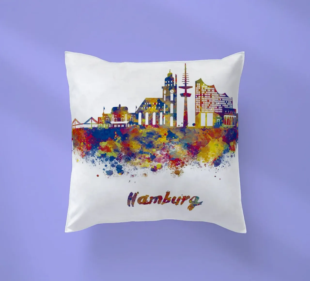 Lo skyline di Amburgo in acquerello cuscino da ARTVI-SHOP