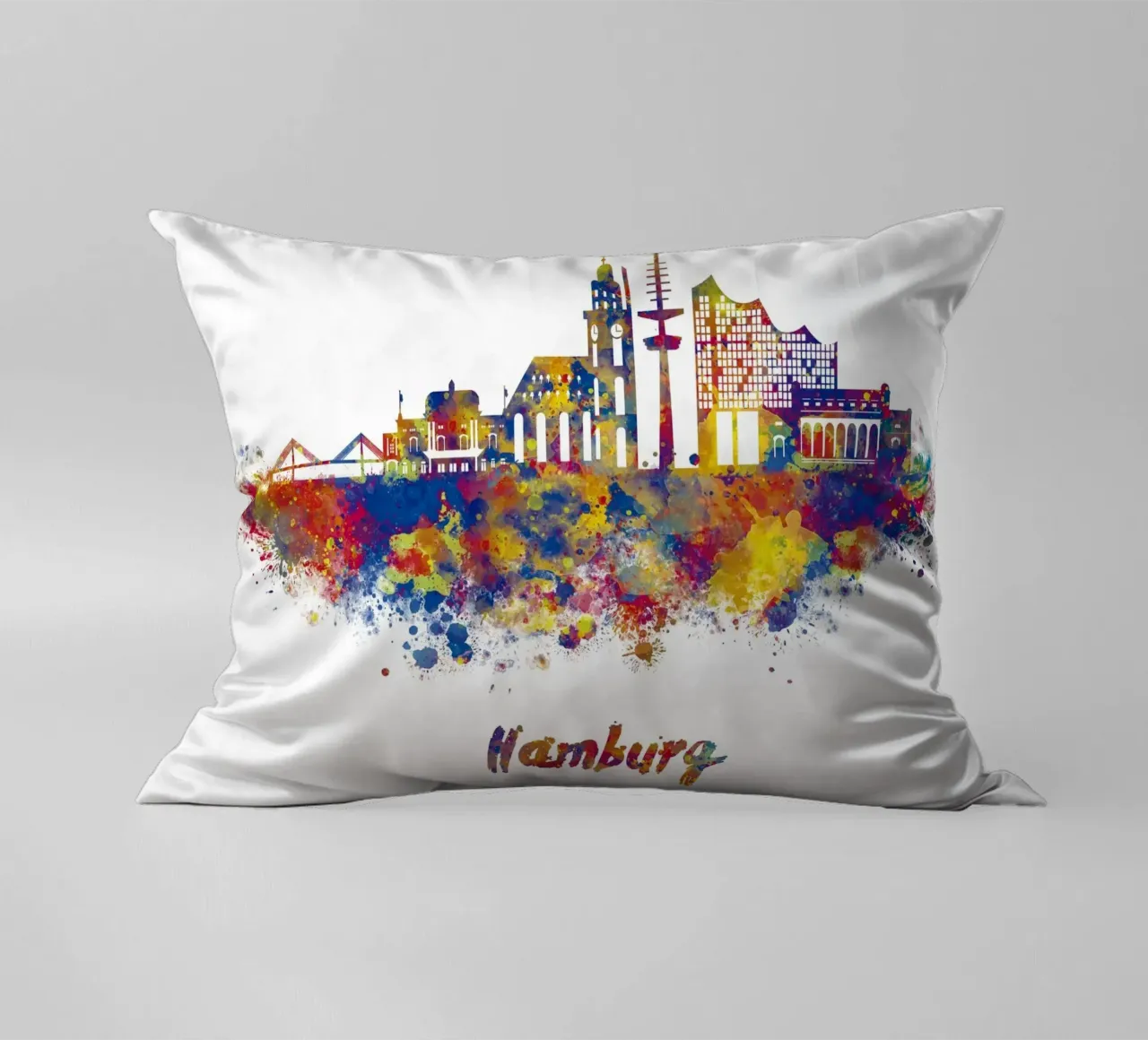 Lo skyline di Amburgo in acquerello cuscino da ARTVI-SHOP