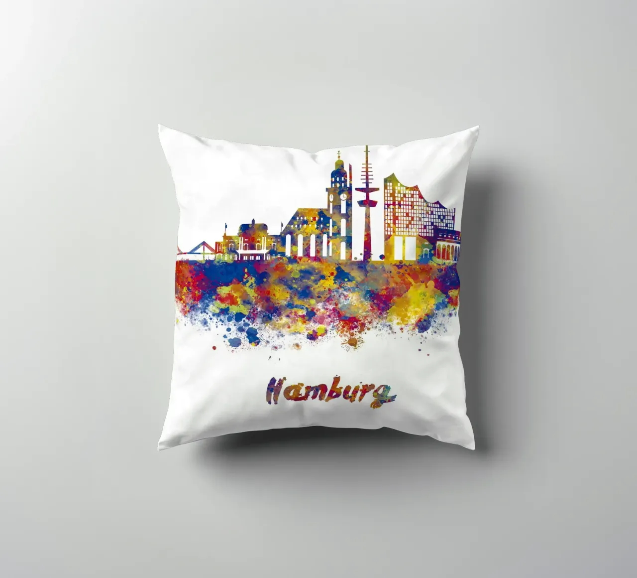 Lo skyline di Amburgo in acquerello cuscino da ARTVI-SHOP