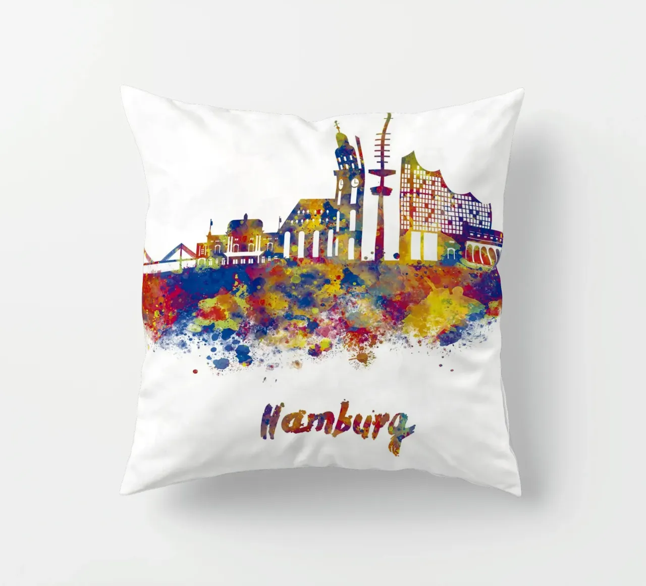 Lo skyline di Amburgo in acquerello cuscino da ARTVI-SHOP