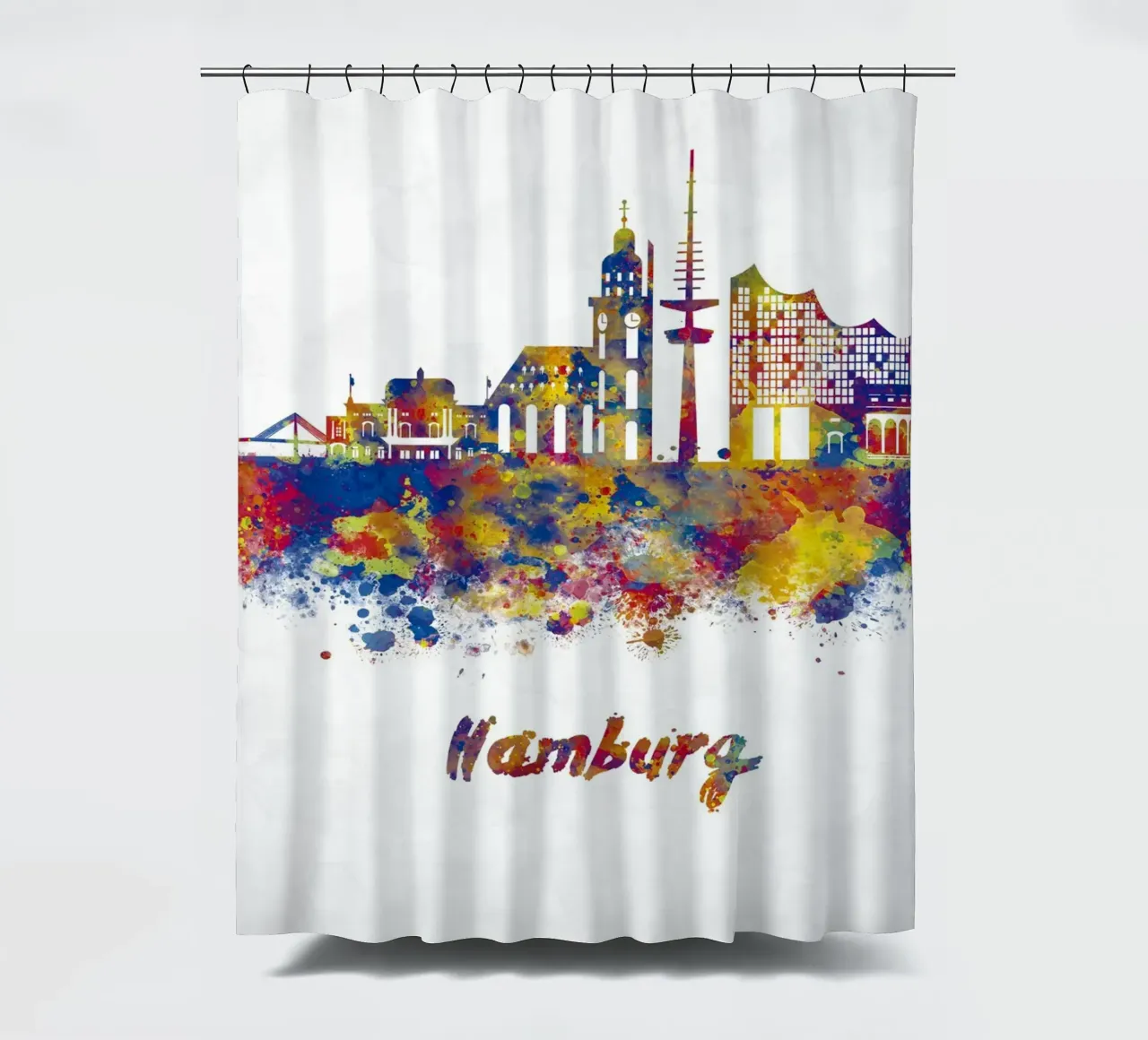 Lo skyline di Amburgo in acquerello tenda da doccia da 🎁 ARTVI-SHOP