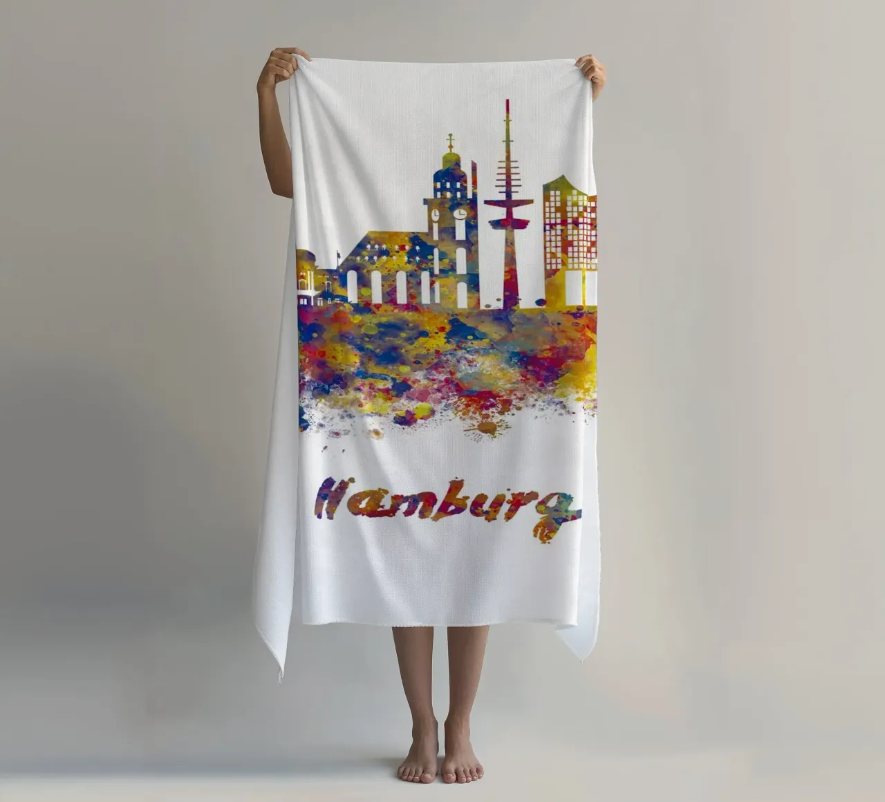 Lo skyline di Amburgo in acquerello telo mare da ARTVI-SHOP