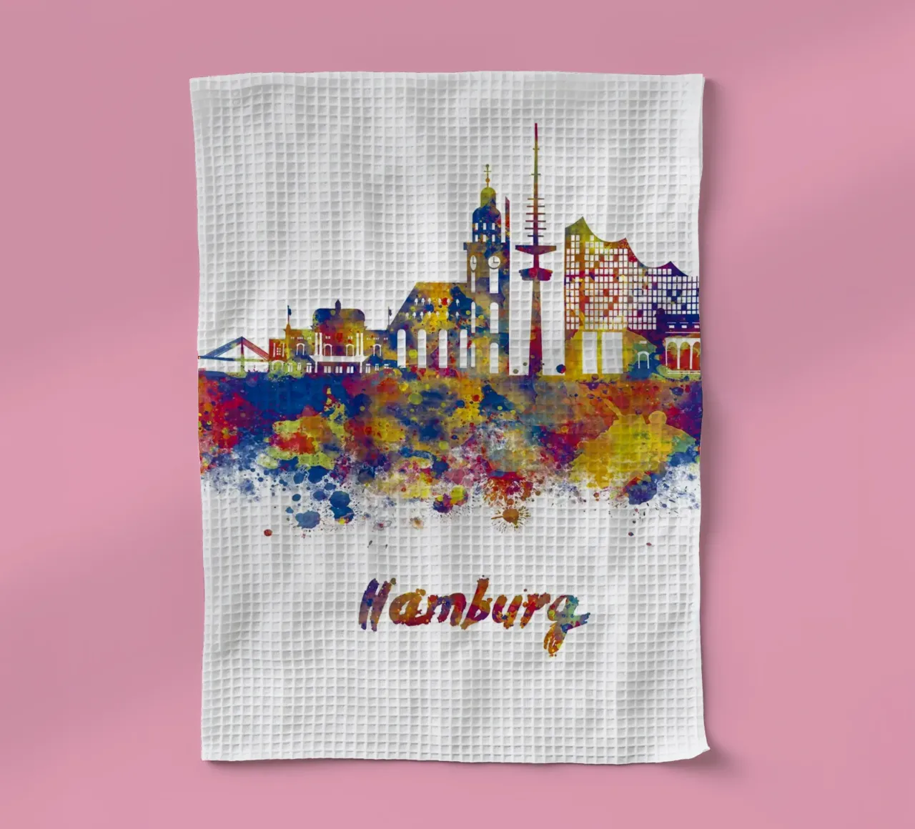 Lo skyline di Amburgo in acquerello canovaccio da cucina da ARTVI-SHOP