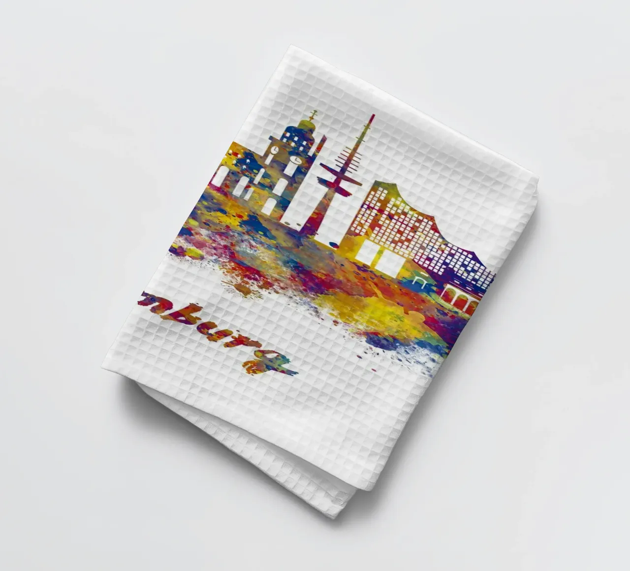Lo skyline di Amburgo in acquerello canovaccio da cucina da ARTVI-SHOP