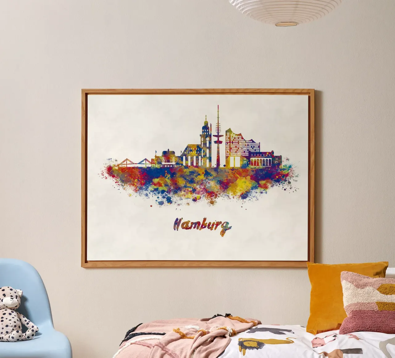 Lo skyline di Amburgo in acquerello alluminio dibond da ARTVI-SHOP