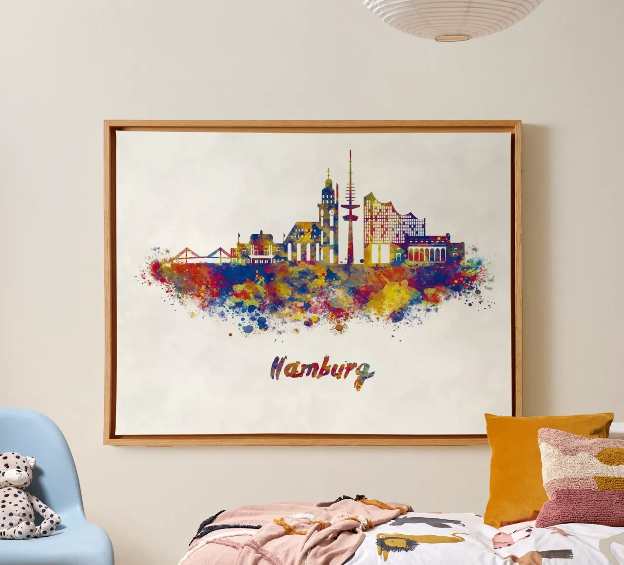 Lo skyline di Amburgo in acquerello tela con Cornice a cassetta da 🎁 ARTVI-SHOP
