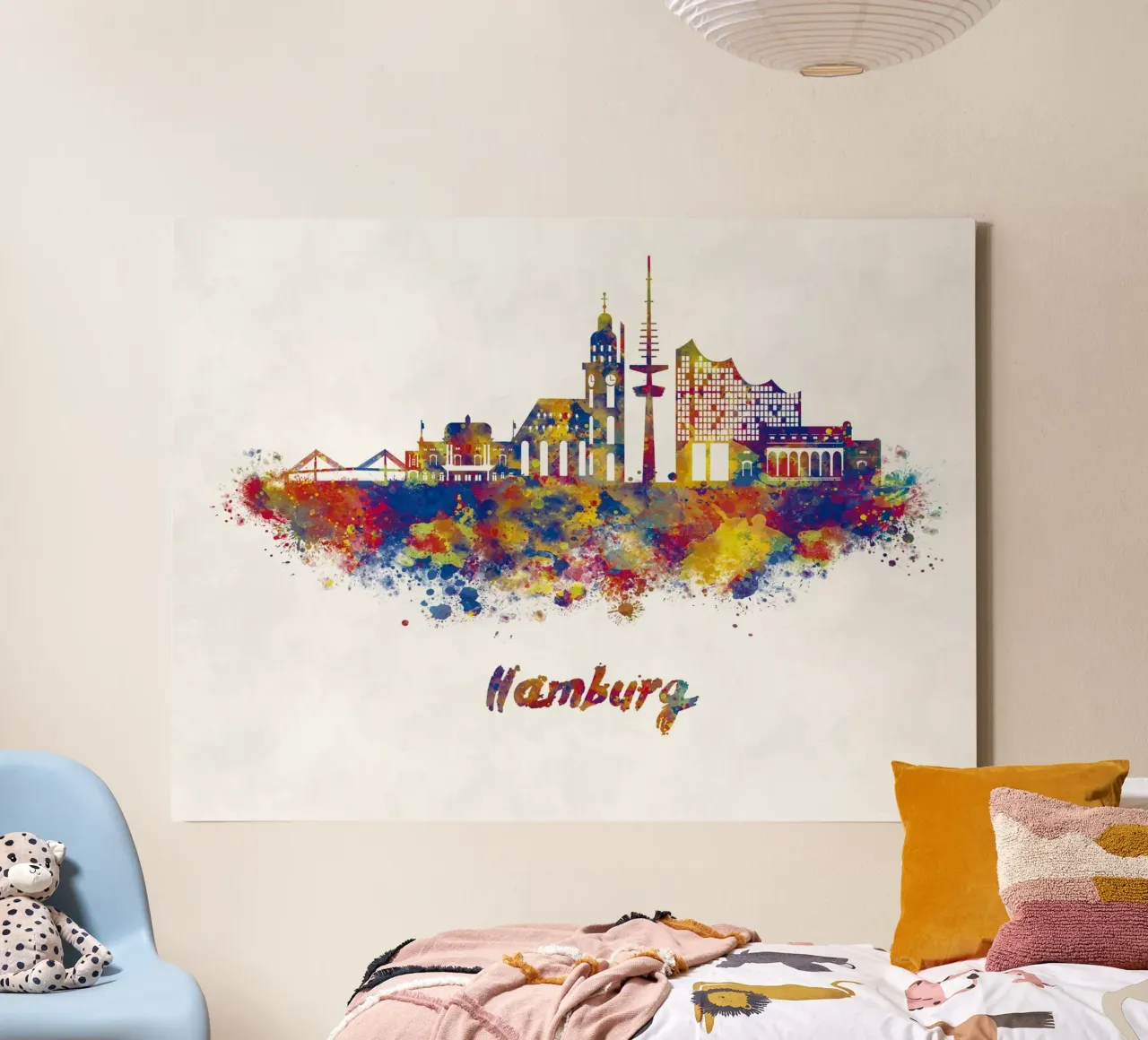 Lo skyline di Amburgo in acquerello tela con Cornice a cassetta da 🎁 ARTVI-SHOP