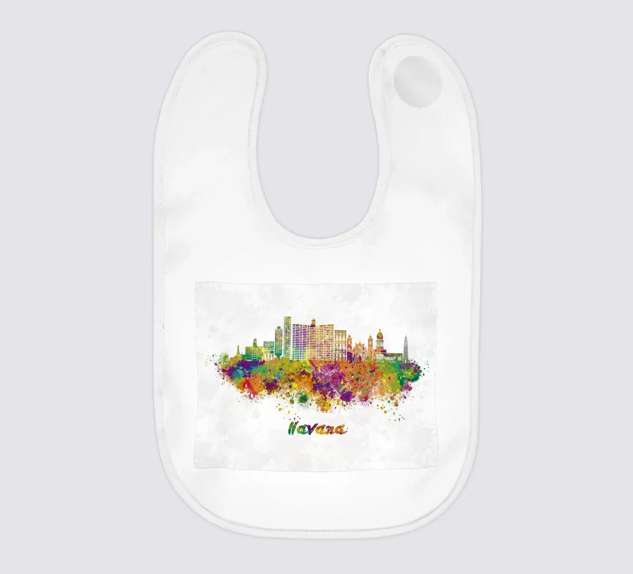 Lo skyline dell'Avana in acquerello bavaglino da 🎁 ARTVI-SHOP