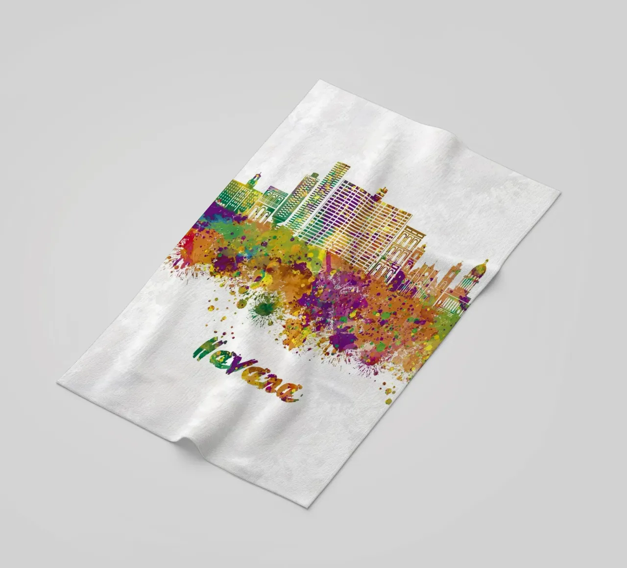 Lo skyline dell'Avana in acquerello telo mare da 🎁 ARTVI-SHOP