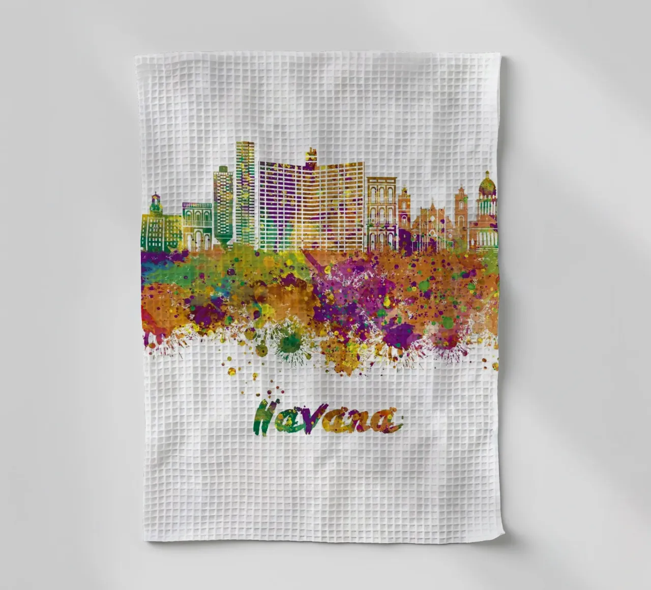 Lo skyline dell'Avana in acquerello canovaccio da cucina da 🎁 ARTVI-SHOP