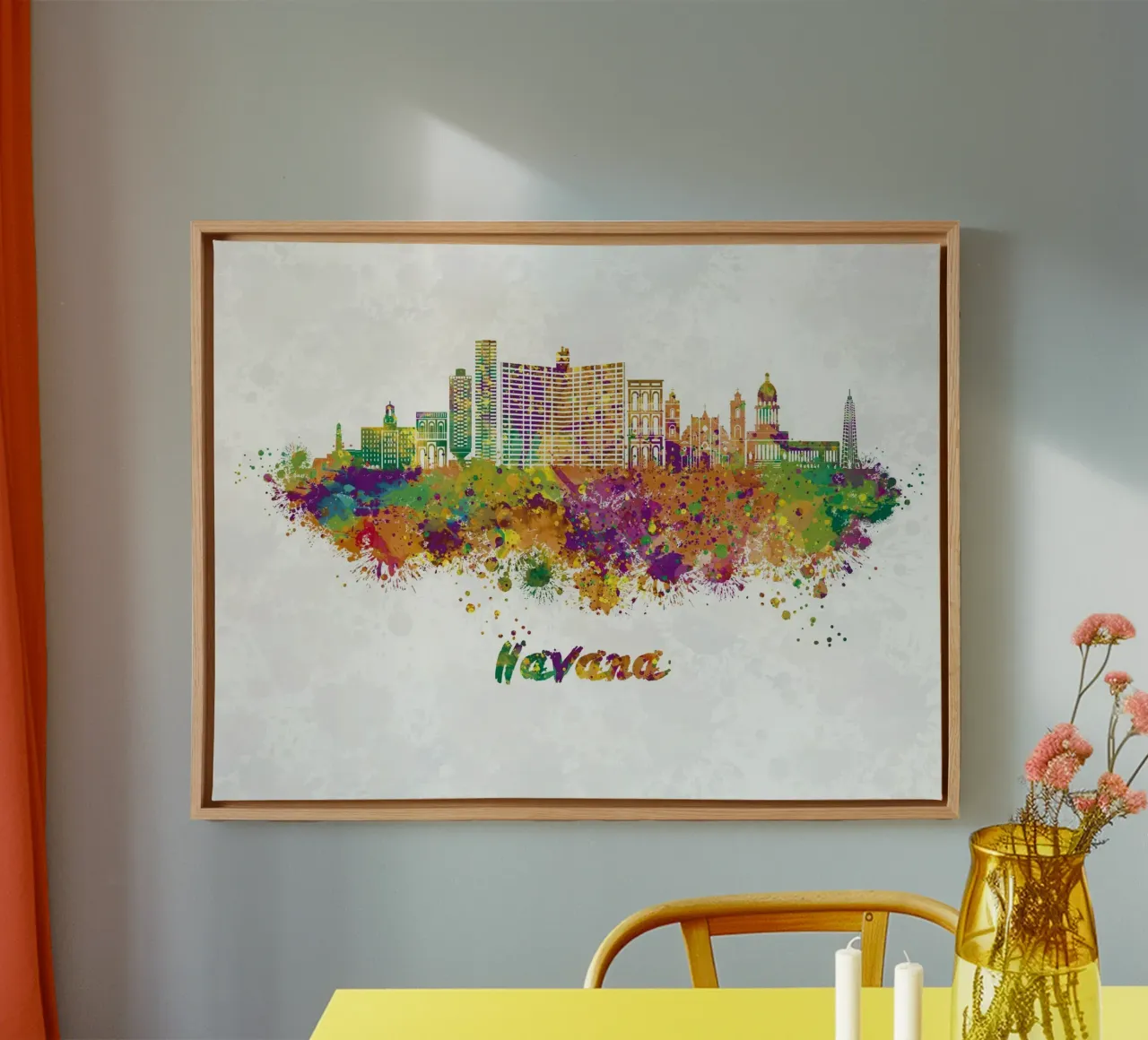 Lo skyline dell'Avana in acquerello tela con Cornice a cassetta da 🎁 ARTVI-SHOP