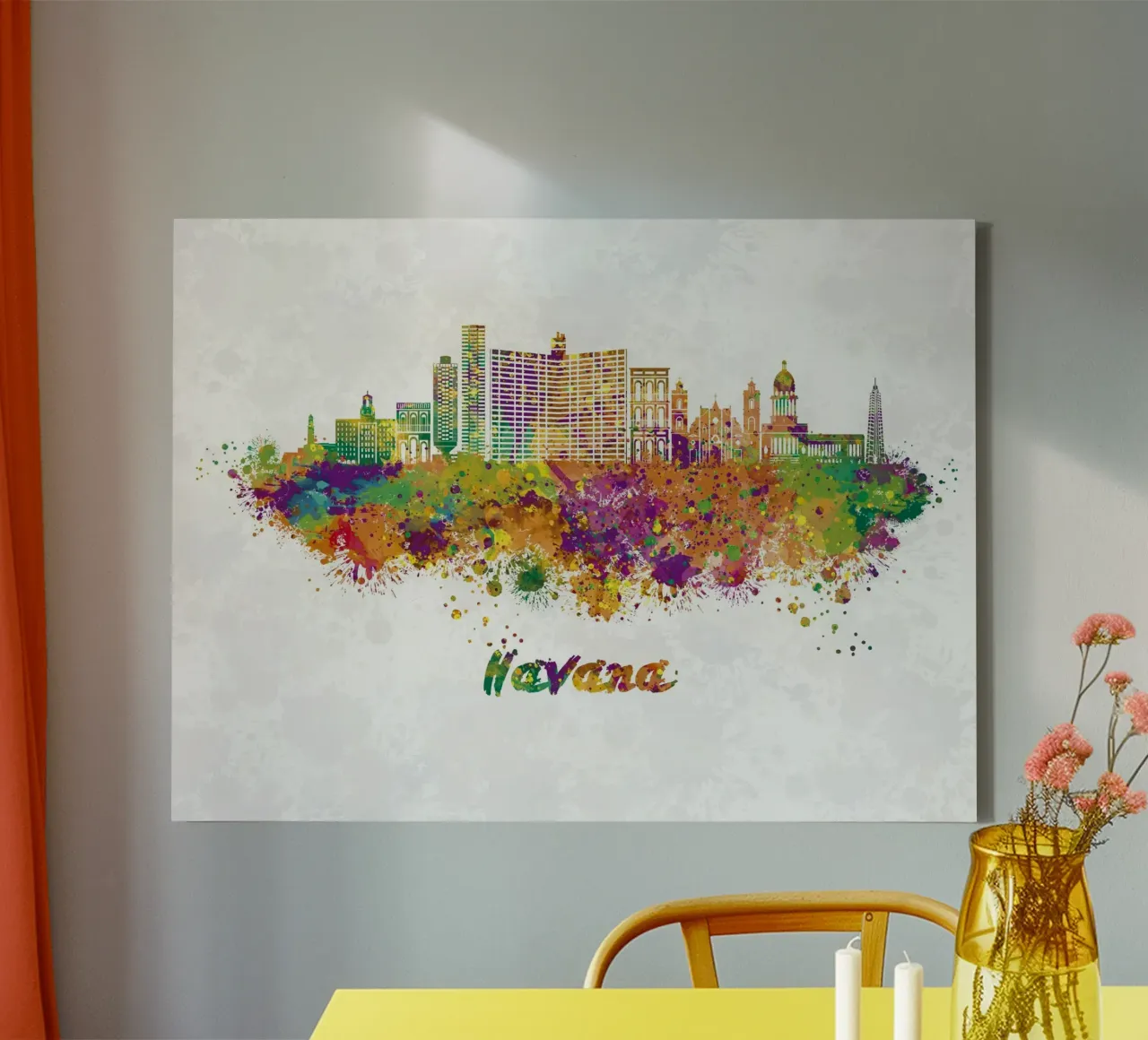 Lo skyline dell'Avana in acquerello tela con Cornice a cassetta da 🎁 ARTVI-SHOP