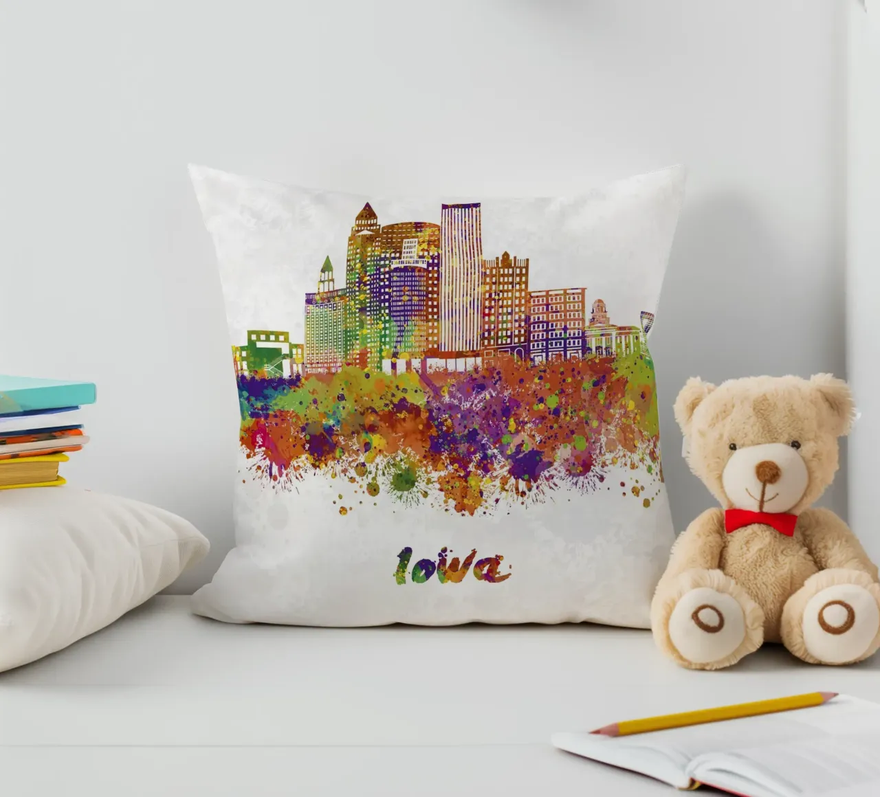 Skyline dell'Iowa ad acquerello cuscino da 🎁 ARTVI-SHOP
