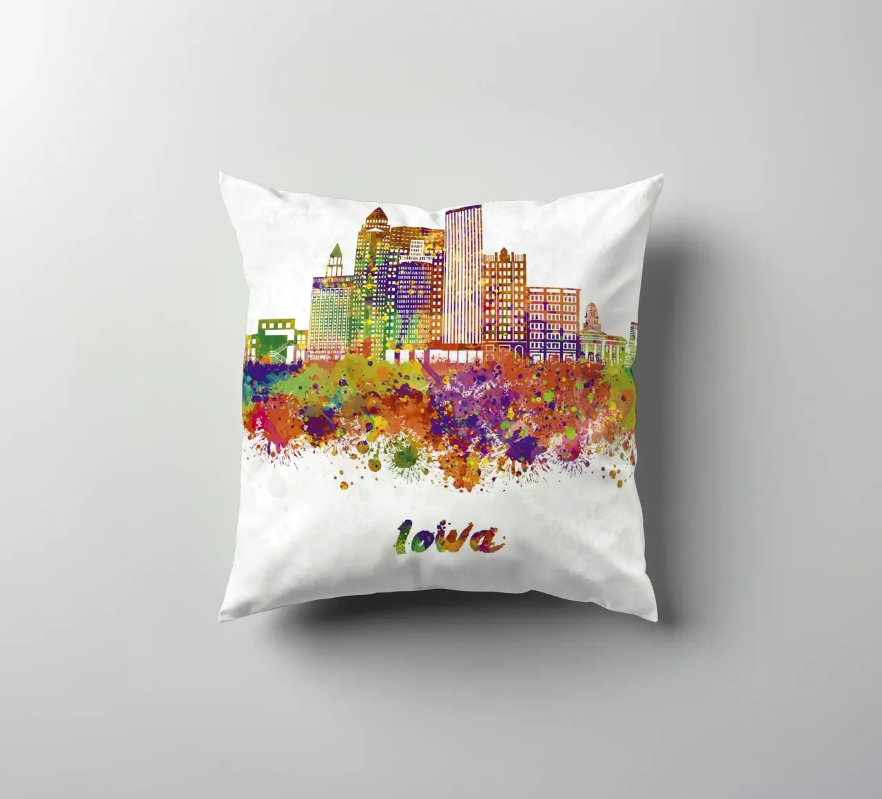 Skyline dell'Iowa ad acquerello cuscino da 🎁 ARTVI-SHOP