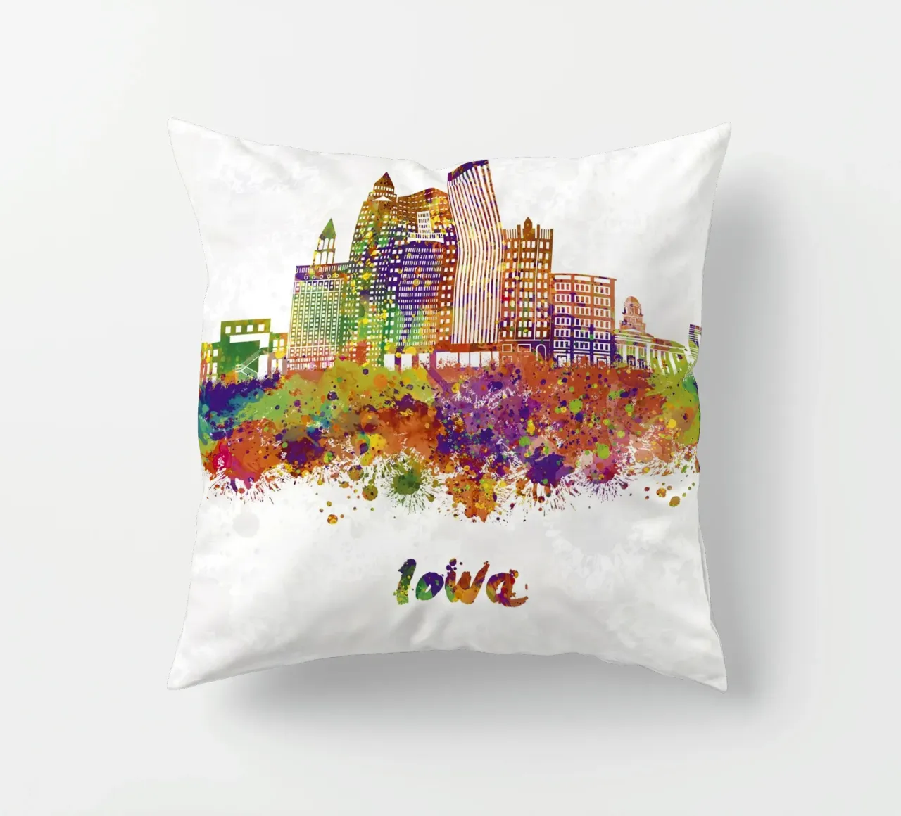 Skyline dell'Iowa ad acquerello cuscino da 🎁 ARTVI-SHOP