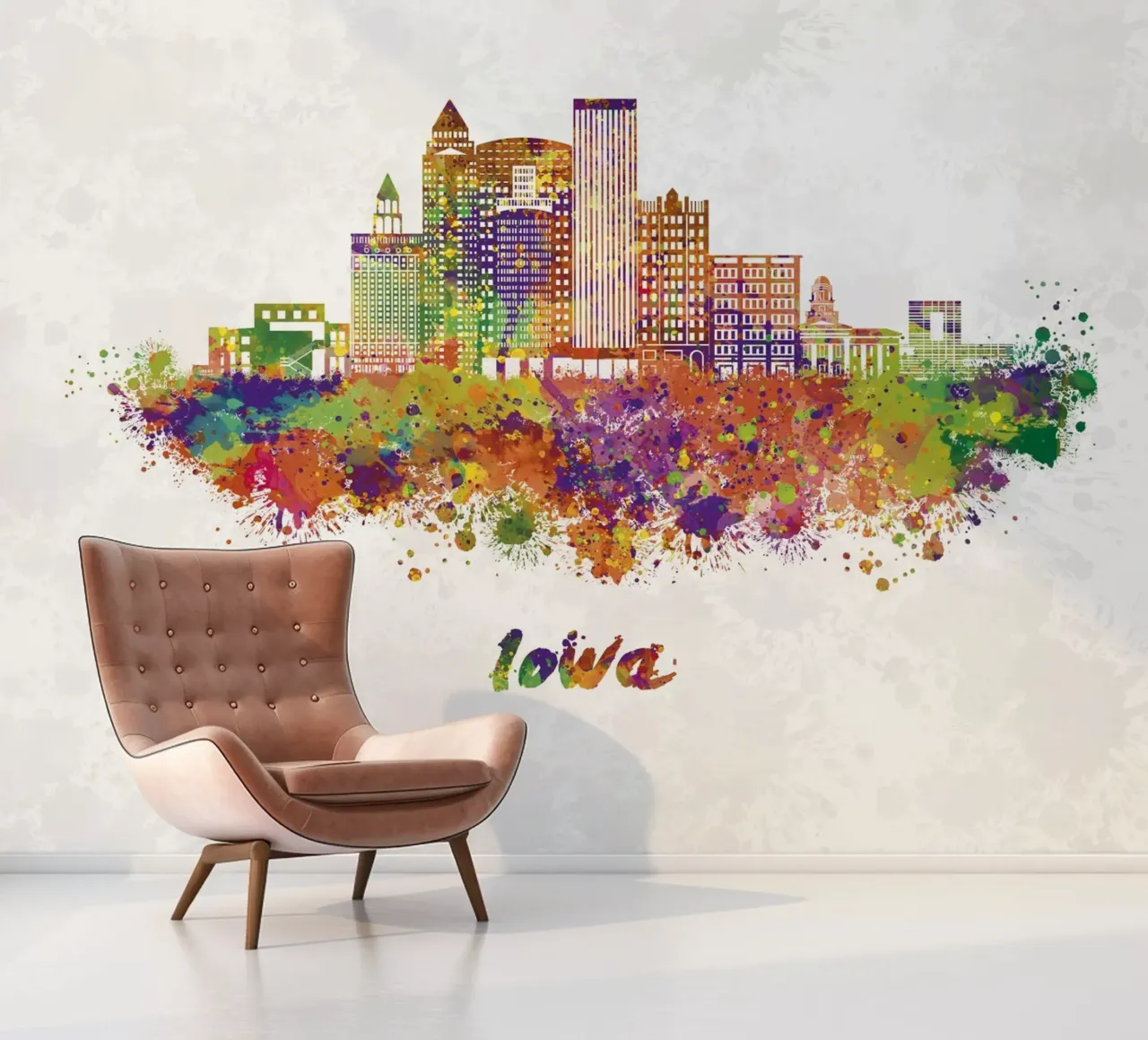 Iowa skyline in watercolor photo wallpaper by 🎁 ARTVI-SHOP