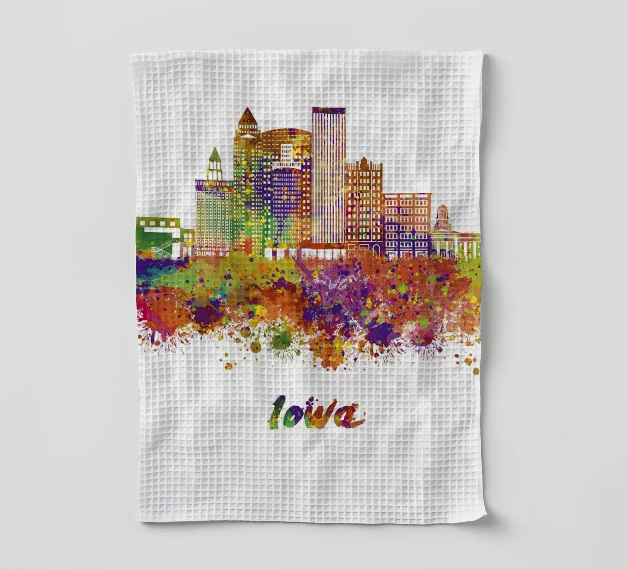 Skyline dell'Iowa ad acquerello canovaccio da cucina da 🎁 ARTVI-SHOP