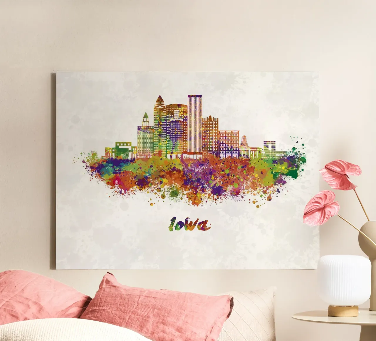 Iowa skyline in watercolor canvas by 🎁 ARTVI-SHOP